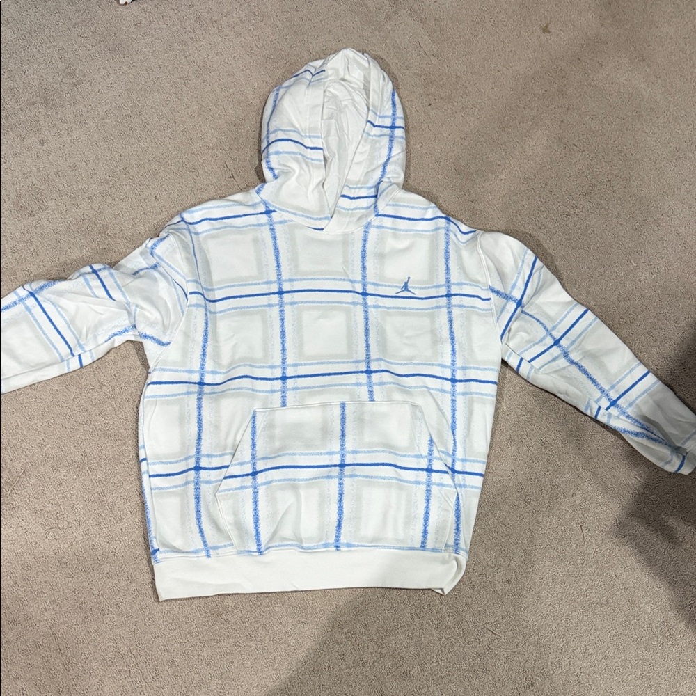 Jordan White and Blue Plaid Hoodie